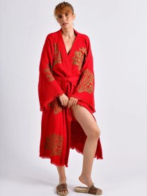 Resim Kırmızı Ethereal Coral Kimono Çok Renkli 