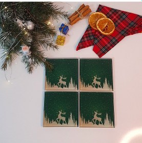 Resim Decorita Cam Bardak Altlığı Yeni Yıl Yeşil Silüet 4'lü Takım Yeşil 