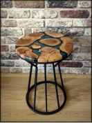 Resim HeeDWooD Design Şeffaf Mavi Epoksi Zeytin Tabla Siyah Kumsaati Ayak Yan Sehpa 