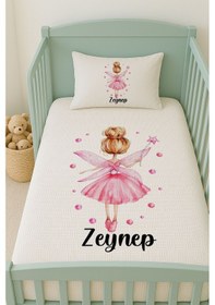 Resim %100 Pamuk İsme Özel İsimli 100x150 Cm Pike Seti Pembe Peri 