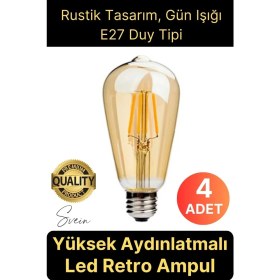 Resim Svein 4 Adet Vintage Spiral Filament Rustik Retro Akkor LED Ampul Yüksek Işıklandırma Lamba Gün Işığı E27 