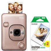 Resim Fujifilm Instax Mini Liplay Hybrid Blush Gold Fotoğraf Makinesi ve 20'li Mini Film 