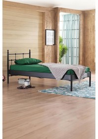 Resim Lalas-s Tek Kişilik Ferforje Metal Karyola-siyah Ahşap Latalı 