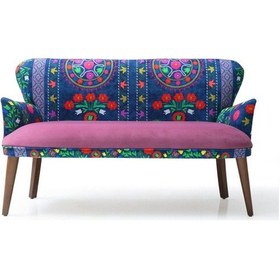 Resim Azra Mobilya Ikili Koltuk -kanepe -balkon Koltuğu -koltuk- Etnik Desen - - Ahşap Ayak - Lila Pembe 