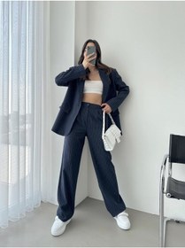 Resim Aec Prive Çizgili Kadın Blazer Ceket Pantolon Takım - LACİVERT / M / Kadın / Kız 