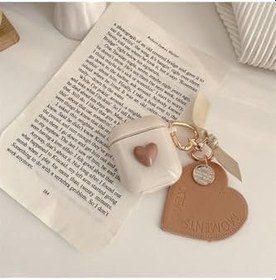 Resim PSR aksesuar (4469) Bej-Kahverengi Koruyucu Kalp Desenli Bej-kahverengi Kulaklık Kılıfı ile uyumlu 