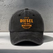 Resim Vintage Unisex Ayarlanabilir Kayışlı Beyzbol Şapkası - Siyah & Turuncu Geometrik Desen, "It's a Diesel Thing" Yazılı Tasarım, Yıkanabilir Günlük Şapka Erkekler ve Kadınlar için, Vintage Beyzbol Kepi, Metin Baskılı Kapak, Yıkanabilir Şapka 