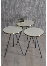 Resim Zigon Sehpa Siyah Metal Ayak Çift Altın Beyaz 1078 Krem 