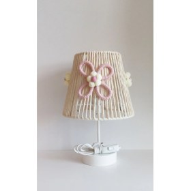 Resim Kuzey Avize 11 - 30 cm Makrome Ip Sargı Pembe Çiçek Aplikeli Çiçek Ponponlu Kız Bebek ve Çocuk Odası Abajur Ekr 