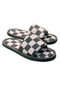 Resim Erkek Dama Desenli Önü Açık Yumuşak Tabanlı Ev Terliği Siyah - Beyaz 