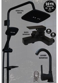 Resim Siyah Lavabo Banyo Duş Bataryası Musluğu Ve Robot Duş Takımı Duş Sistemleri Musluk Armatür 