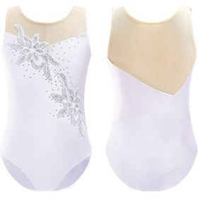 Resim Beyaz Jimnastik Dans Eğitimi Elbise Çocuk Kız Kolsuz Payetler Dekor Paten Leotard Beyaz 