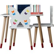 Resim Liva Ahşap Kelebekli Çocuk Aktivite Oyun Masa Sandalye Takımı 60 x 45 cm 