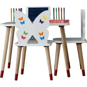 Resim Liva Ahşap Kelebekli Çocuk Aktivite Oyun Masa Sandalye Takımı 60 x 45 cm 