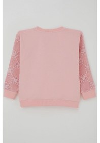Resim Breeze Kız Çocuk Sweatshirt Kolları Çiçek Aplike İşlemeli File Detaylı 5-10 Yaş, Pembe Pembe 