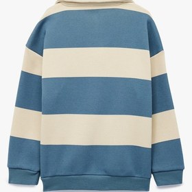 Resim Erkek Bebek Uzun Kollu Hayvanlar Baskılı Polo Yaka Şardonlu Sweatshirt 