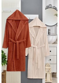 Resim Doğa Serisi Aile Bornoz Seti 2li Set Kiremit+bej Kiremit - Bej 