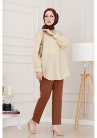 Resim Sevitli Taş Detaylı Hilal Tunik-bej-4955 Bej 