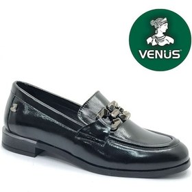 Resim Venüs Lepus Hakiki Deri Comfort Casual Oxford Ortopedik Kadın Ayakkabı Siyah Rugan 