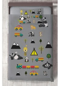 Resim Mekta Home Bebek Ve Çocuk Odası Arabalı Yollu Panda Desenli Yatak Örtüsü Renkli 