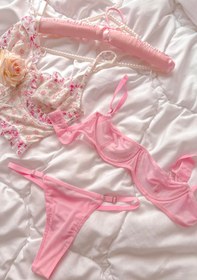Resim Barbie Basic Transparan Tül Balenli Demi Sütyen Takımı Pembe - Pembe / 75D / Standart 