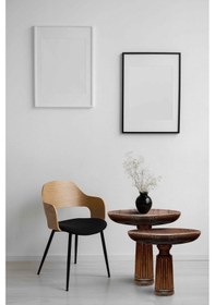 Resim Doğal Masif Ahşap Yan Sehpa Seti 2 Li Ceviz Renk Zigon Ve Fiskos Kahverengi 