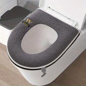 Resim 1 adet Kalınlaştırılmış Tuvalet Koltuğu Minderi Kılıfı - Gri Peluş Mat, "W" Logosu ile, Tüm Tuvaletler için Uygun, Rahat Banyo Aksesuarı, Tuvalet Koltuğu Minderi Kılıfı 