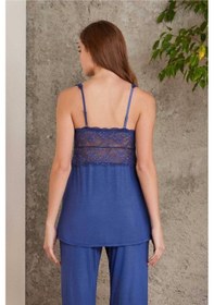 Resim Pierre Cardin Dantelli Sabahlıklı Penye Pijama Takımı Lacivert 001 