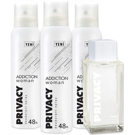 Resim Privacy Addiction Kadın Parfüm EDT 100 ML + Addiction Kadın Sprey Deodorant 3 x 150 ML 