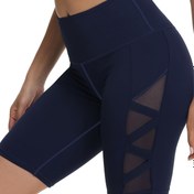 Resim Kadınlar için Yüksek Bel Karın Kontrolü Şekillendirici Şortlar, File Panellerli, Nefes Alabilir ve Esnek, Yoga, Fitness ve Günlük Kıyafetler İçin - Lacivert 