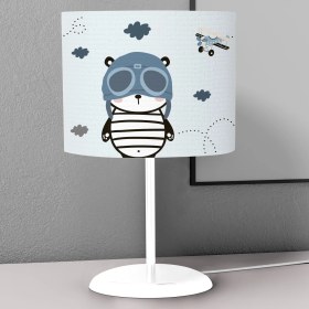 Resim instababyrooms Mavi Pilot Panda Desenli Çocuk Odası Dijital Baskılı Çocuk Odası Masaüstü Abajur Avize 