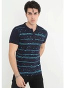 Resim Erkek Yakalı Slim Fit Pike Çizgili T-shirt - Lacivert Lacivert 