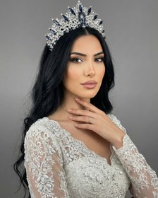 Resim Işıltılı Kına Gecesi Tacı - Kristal Taşlı Çift Renkli Model - Lacivert 