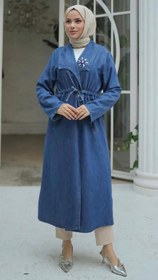 Resim Beli Bağcıklı Yakası Taşlı Kot Kap Açık Mavi - STANDART 