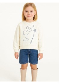 Resim Kız Çocuk Çiçek Desenli Sweatshirt-16138 KREM 