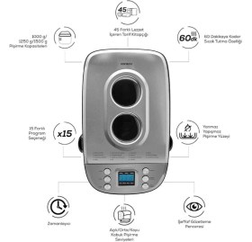 Resim Karaca BakeXL Reçel, Yoğurt, Hamur Yoğurma ve Ekmek Yapma Makinesi Çift Bıçaklı Inox Siyah, 1500 g, 45 Farklı Tarifli Kitapçıklı 