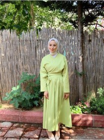 Resim Butik Moda Etkm002 Üstü Bağlamalı Eteği Yandan Fermuarlı Takım F. Yeşili 001 