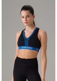 Resim Doreanse Kadın Mavi Çapraz Lastik File Detaylı Spor Sütyen 5586-siyah-saks Saks Mavisi - Siyah 