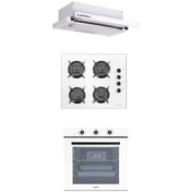 Resim Luxell 88 Litre Süper Kristal Aspiratörlü Beyaz Ankastre Set 