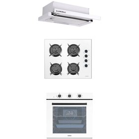 Resim Luxell 88 Litre Süper Kristal Aspiratörlü Beyaz Ankastre Set 