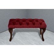 Resim Gazzini Furniture Classic Chester Model Kapitoneli Bordo Puf - Ceviz Ayak 