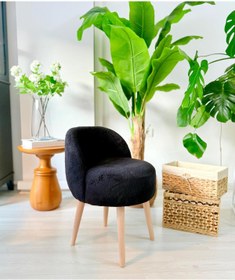 Resim WEBPANYA X Large SİYAH Tedy Kumaş Dekoratif Berjer Puf Makyaj Masası Pufu 