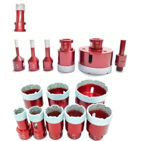 Resim 1/6/8 adet Kırmızı M14 Dişli Dayanıklı Vakumlu Lehimli Kuru/Islı Matkap Ucu Seti, Matkap Çekirdek Uçları, Porselen Seramik Cam Granit Fayans Mermer için Delik Testere Taç, Elektrikli Alet Aksesuarları 