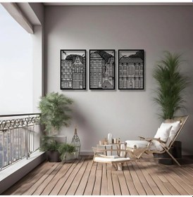 Resim Metal Duvar Dekorasyonu 3 Parçalı Şehir 3 Piece City Metal Duvar Tablosu Sanat 
