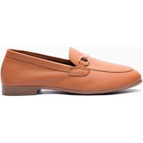 Resim Mubiano Kadın Hakiki Deri Babet Metal Aksesuar Detaylı Loafer Nalora Taba Taba 