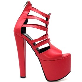 Resim KİNDEP Kindep Yüksek Topuklu (18 cm) Platform (7 cm) Kadın Ayakkabı KIRMIZI 