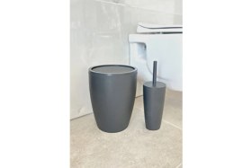 Resim Primanova Pure Banyo Çöp Kovası ve Tuvalet Fırçası Seti Gri Renkli Şık Tasarım 