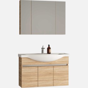 Resim Gold Banyo Silvia Aynalı 100 cm Takım Banyo Dolabı Ceviz 