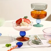 Resim Jeometrik Borosilikat Cam Tatlı Kâseleri - 1 adet El Yapımı Renkli Salata Meyve Kâsesi, 7oz İlginç Cam Bardak Buzlu Krema, Jüce, Puding, Shake Standı, Mikrodalga Güvenli Oval Kâse ile Fırçalı Metal Kaplama ve Kutu Aksesuarı 