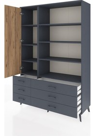 Resim Hyperion Dolap 8 Raflı 6 Çekmeceli Tek Kapaklı 132x44x195 Antrasit-çam/antrasit Atlas Çam/antrasıt 